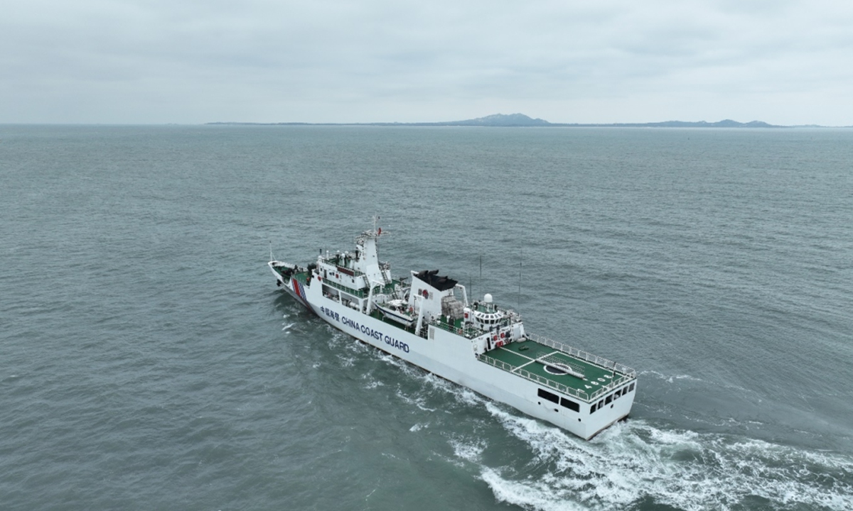 The Fujian Coast Guard organizes a flotilla and conducts a law enforcement patrol in waters near Kinmen on February 25, 2024. Photo: Courtesy of the China Coast Guard
