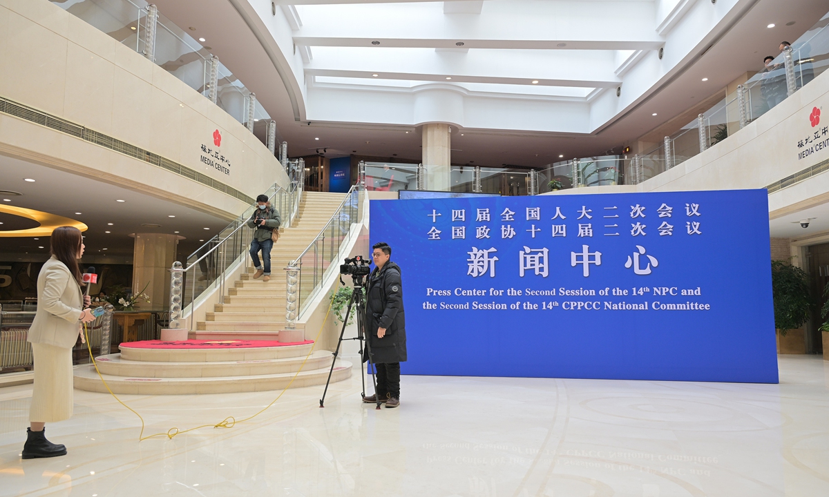 The press center for the second session of the 14th NPC and the second session of the 14th CPPCC National Committee opens on February 27, 2024. Photo: Xinhua