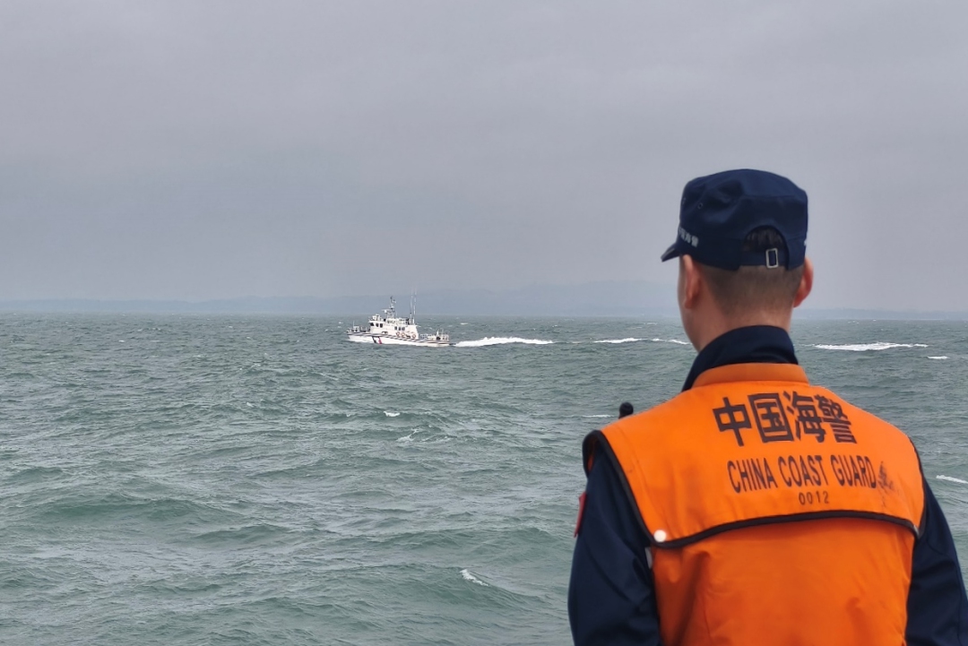 The Fujian Coast Guard organizes a flotilla and conducts a law enforcement patrol in waters near Kinmen on February 25, 2024. Photo: Courtesy of the China Coast Guard