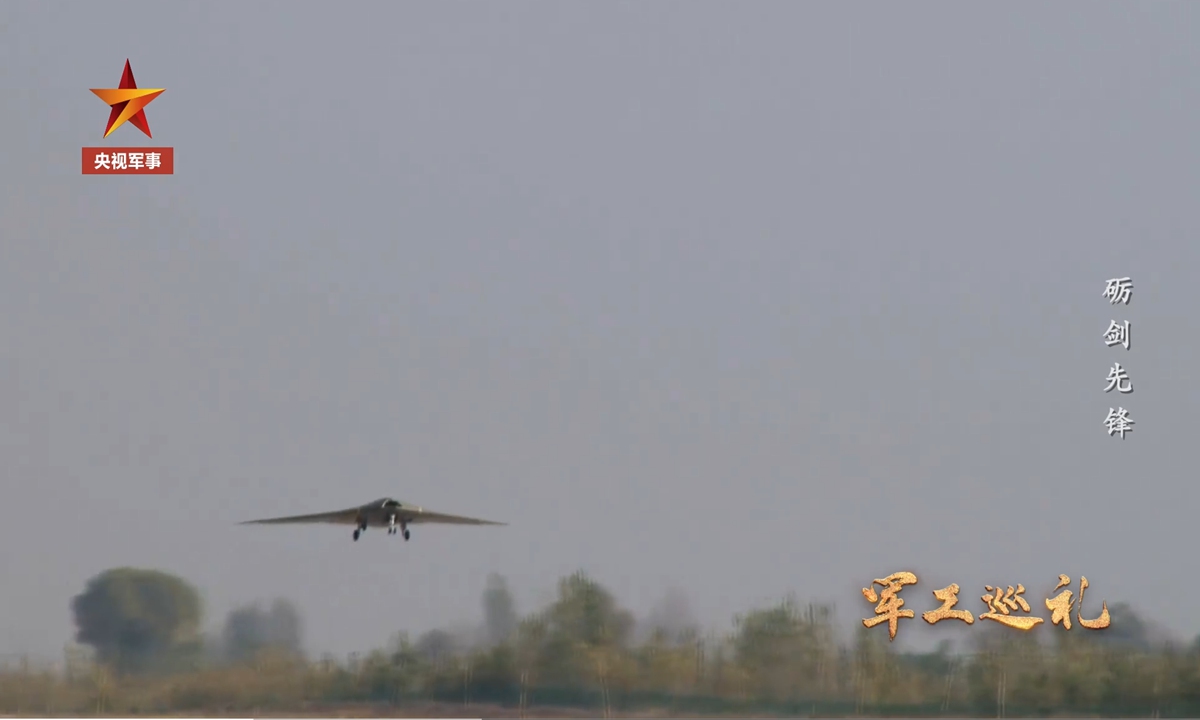 China's Sky Hawk stealth drone conducts its first test flight in November 2017. Photo: Screenshot from China Central Television