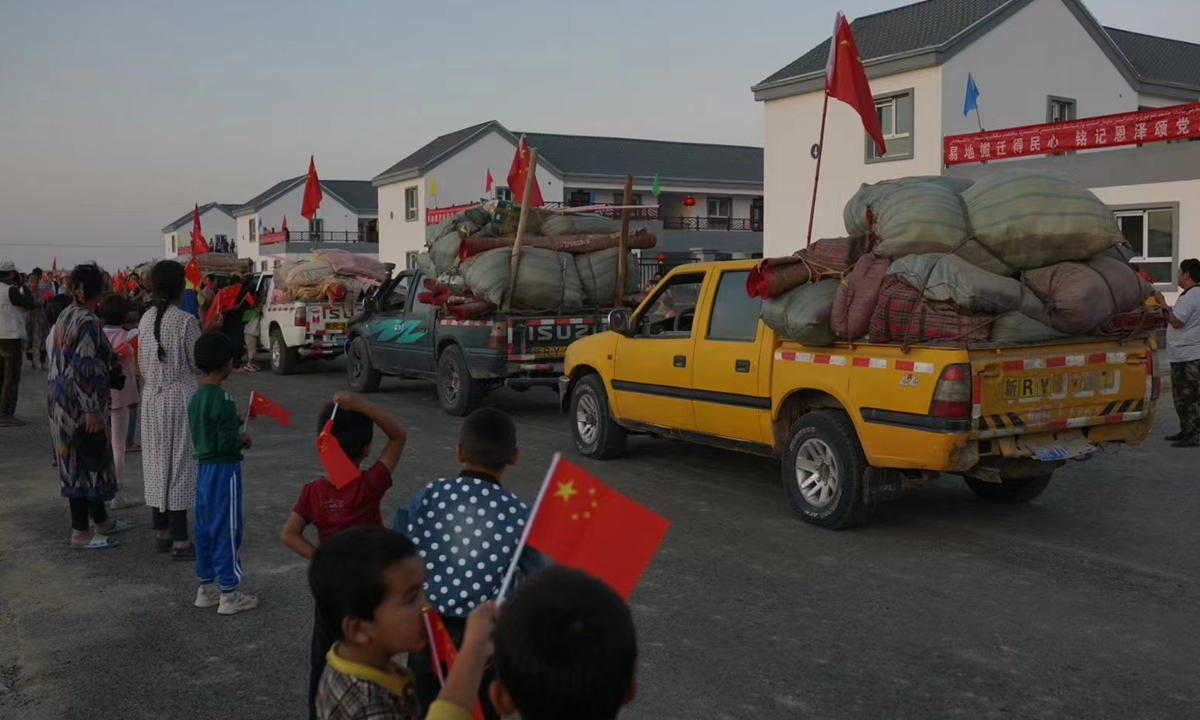 Villagers move into the new Daliyabuyi village, which is much closer to the county town of Yutian, Northwest China's Xinjiang Uygur Autonomous Region in August 2019. Photo: Courtesy of Daliyabuyi township government