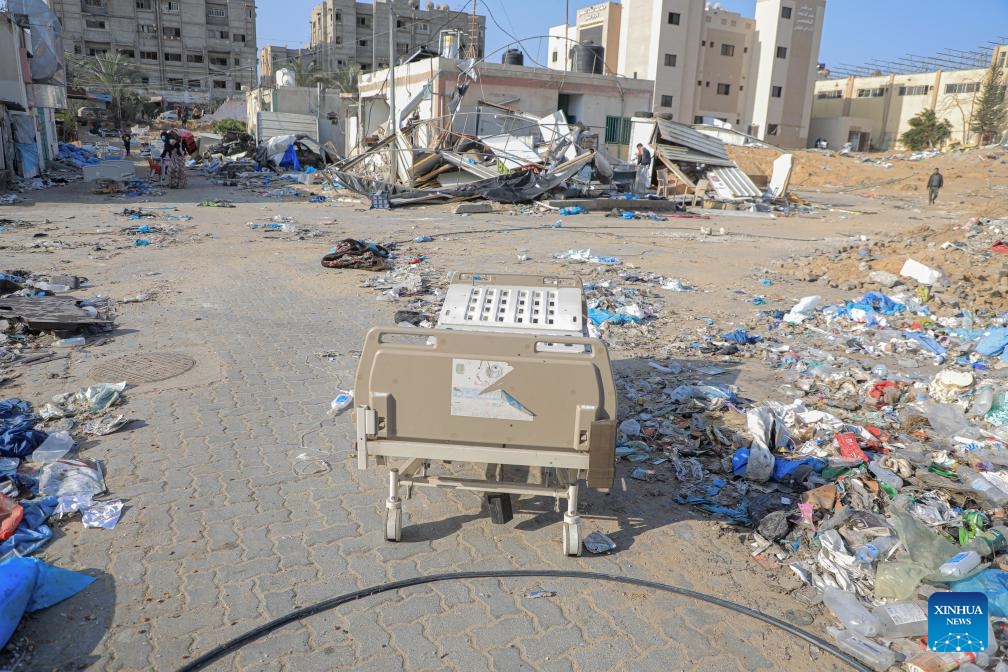 A hospital bed is seen at the Nasser Hospital in the southern Gaza Strip city of Khan Younis, Feb. 28, 2024. Nasser Hospital, the second-largest hospital in Gaza Strip, stopped operating after an Israeli military operation on Feb. 15.(Photo: Xinhua)