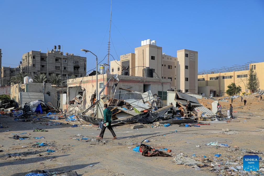 The Nasser Hospital is seen in the southern Gaza Strip city of Khan Younis, Feb. 28, 2024. Nasser Hospital, the second-largest hospital in Gaza Strip, stopped operating after an Israeli military operation on Feb. 15.(Photo: Xinhua)