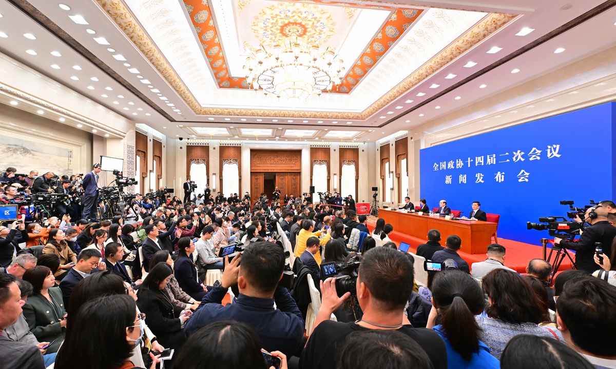 Liu Jieyi, spokesperson for the second session of the 14th Chinese People's Political Consultative Conference (CPPCC) National Committee, attends a press conference at the Great Hall of the People in Beijing on March 3, 2024. Photo: VCG