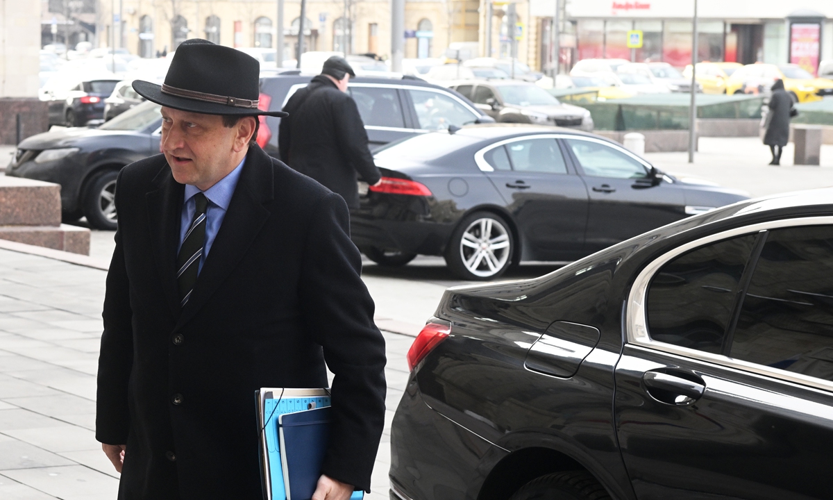 L’ambassadeur d’Allemagne en Russie, Alexander Graf Lambsdorff, au ministère russe des Affaires étrangères à Moscou, le 4 mars 2024. Crédit photo : VCG