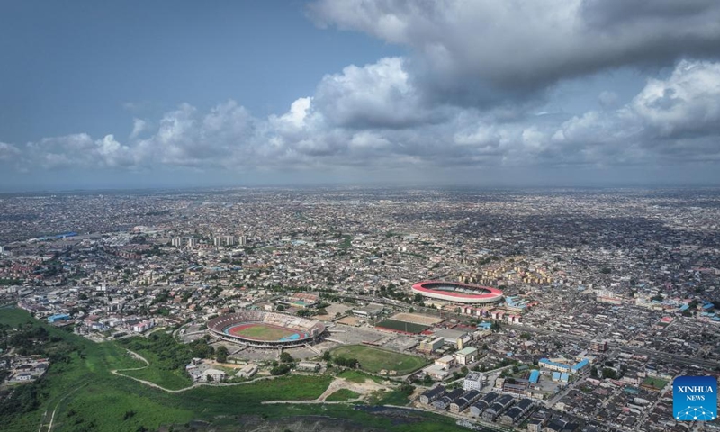 An aerial drone photo taken on March 3, 2024 shows a city view in Lagos, Nigeria. Nigeria's old capital Lagos is the country's economic center with a population of more than 20 million(Photo: Xinhua)