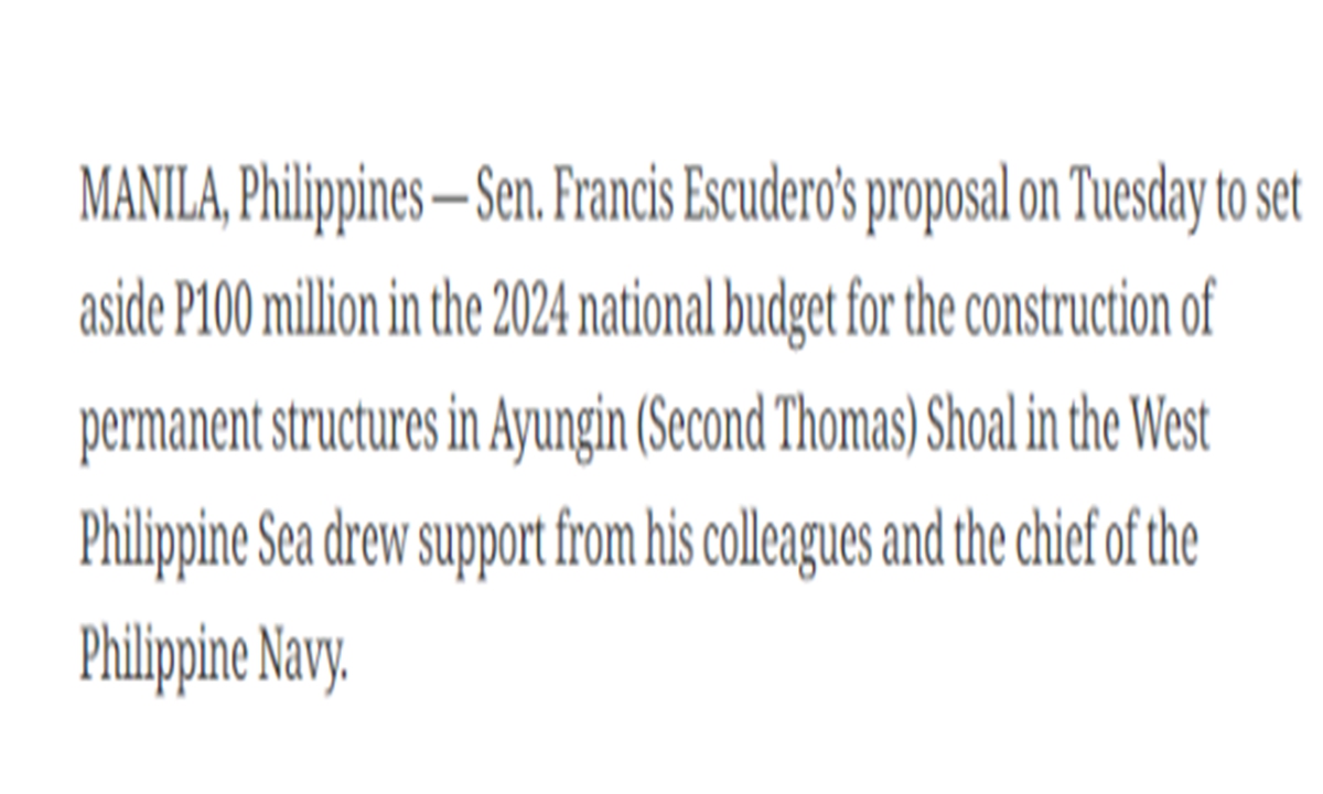 Figure 3. A series of reports in the Philippines on the deliberate construction of permanent facilities on Ren'ai Jiao by the Philippine government, Congress, senior officials and senators