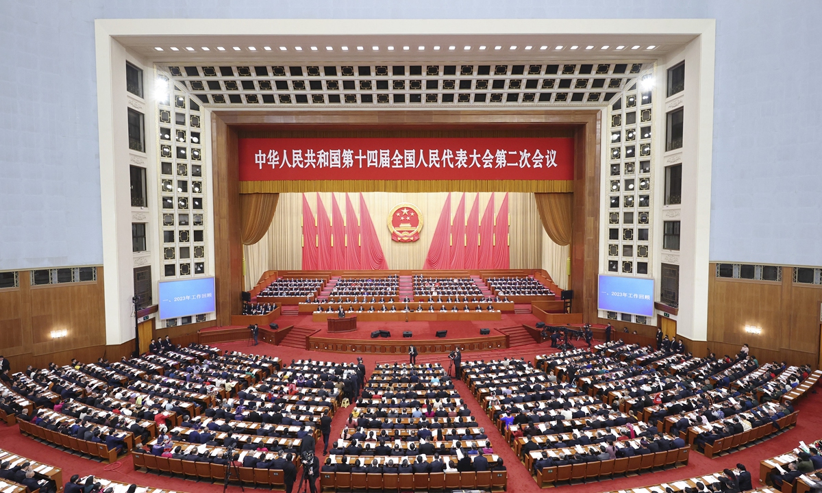 The opening meeting of the second session of the 14th National People's Congress is held at the Great Hall of the People in Beijing on March 5, 2024. Photo: Xinhua