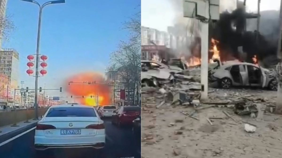 Screenshots of circulating videos showing the explosion taken place in Yanjiao in Sanhe city, North China's Hebei Province on March 13, 2024. Photo: Sina Weibo