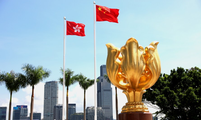 Photo taken on July 14, 2020 shows the Golden Bauhinia Square in South China's Hong Kong. Photo: Xinhua