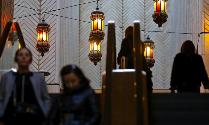 The photo taken on March 9, 2024 shows the decorations displayed in the streets to celebrate the arrival of the month of Ramadan in Beirut, Lebanon. (Xinhua/Bilal Jawich)