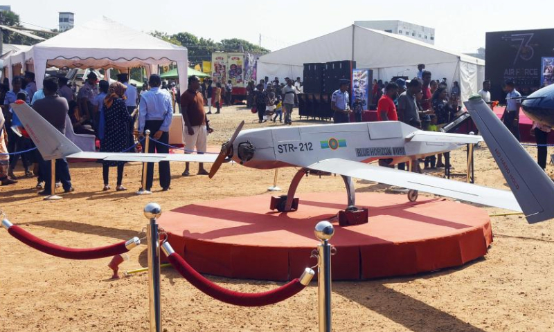 People visit the Air Tattoo - 2024 technological and educational exhibition in Jaffna, Sri Lanka, on March 9, 2024. The exhibition is scheduled to run from March 6 to 10, in commemoration of the 73rd anniversary of the Sri Lanka Air Force. (Photo by Gayan Sameera/Xinhua)