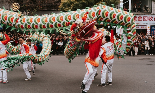 Dragon dance performance at the Qinglong Temple Fair held in Chaozhou, South China's Guangdong Province on March 4, 2024 Photo:Courtesy of Xie Songqing