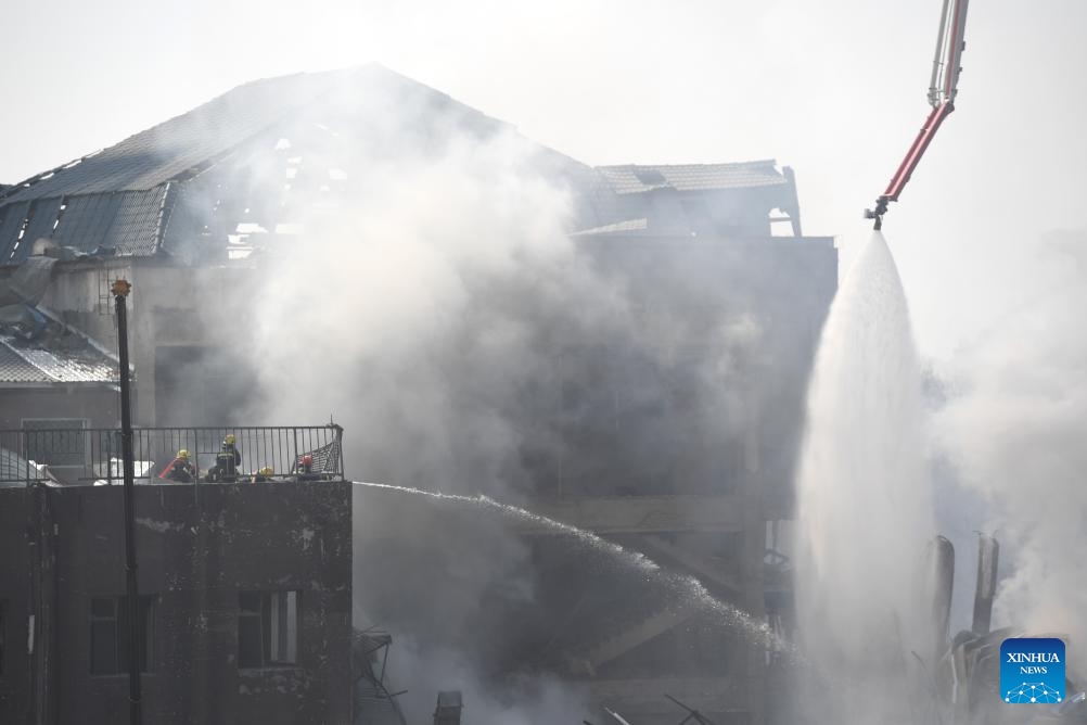 Rescuers work on the site of an explosion in Yanjiao of Sanhe City, north China's Hebei Province, March 13, 2024. Seven were killed and 27 others injured following an explosion in north China's Hebei Province on Wednesday, local authorities said Thursday. The blast, suspected to have been caused by a gas leak, occurred at 7:54 a.m. Wednesday at a shop in Yanjiao township in the city of Sanhe, according to the city's emergency management bureau.(Photo: Xinhua)