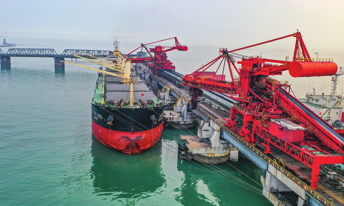 A coal terminal in Rizhao Port, East China's Shandong Province carries out orderly loading operations on March 16, 2024. This is an important trading port for Southeast Asian countries. Photo: VCG