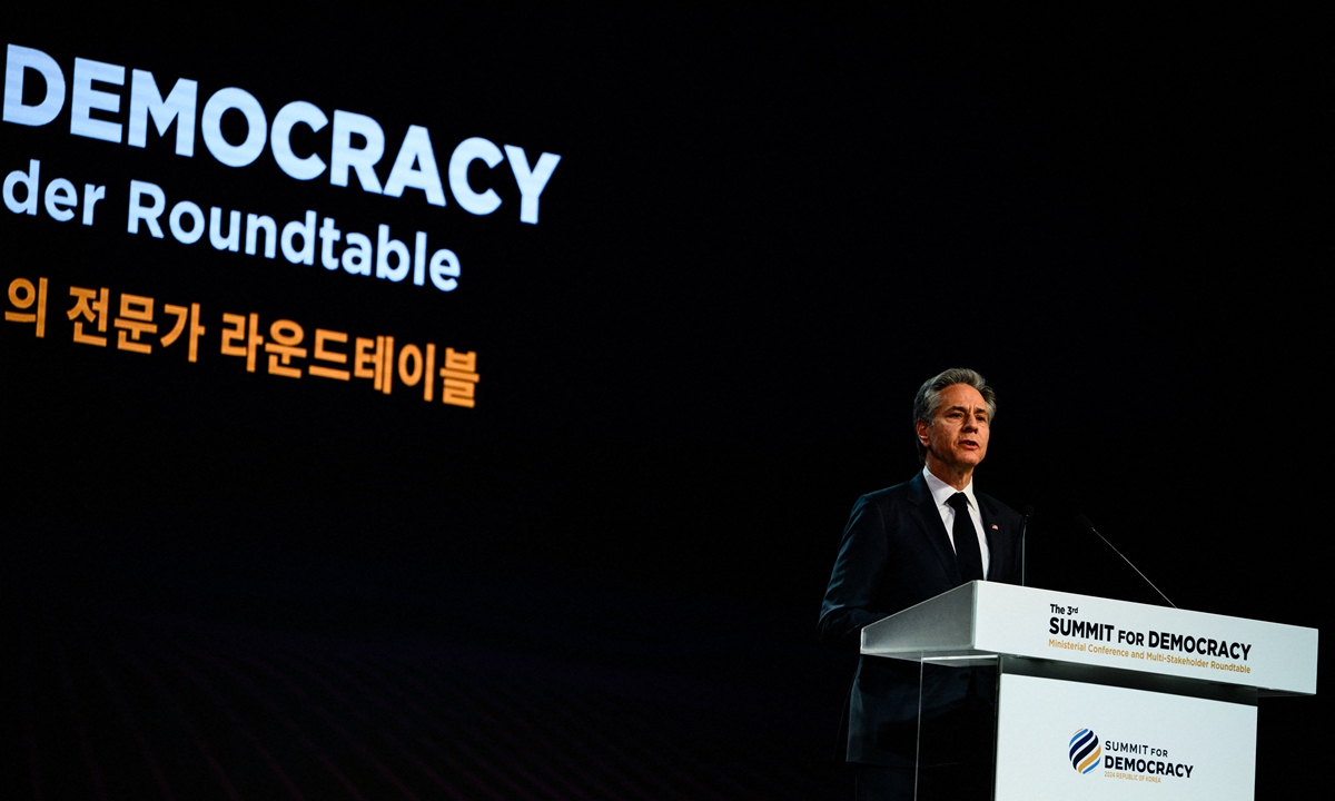 US Secretary of State Antony Blinken delivers a speech during the Multi-Stakeholder Roundtable session at the Third Summit for Democracy in Seoul on March 18, 2024.Photo: AFP