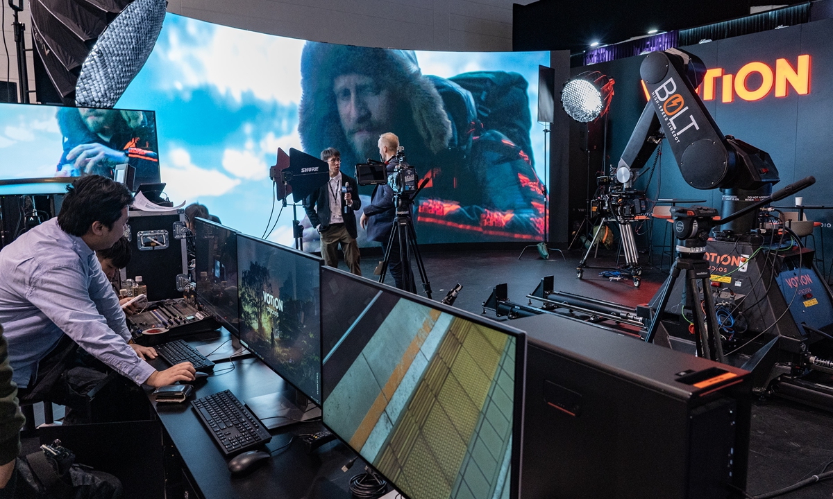 People work in a virtual production studio at the Hong Kong International Film & TV Market. Photo: VCG