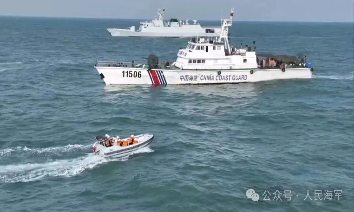 The navy and air force of the Chinese People's  Liberation　Army (PLA) Eastern Theater Command joined the coast guard in a cross-regional, multi-course, round-the-clock realistic combat exercise in the spring of 2024. Photo: Screenshot from WeChat account of the PLA Navy
