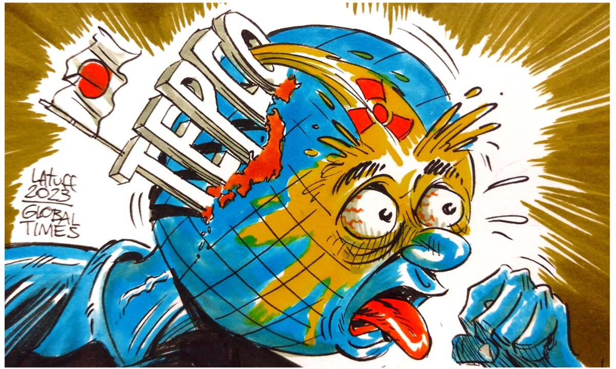 Japan's reckless dumping of nuclear wastewater poses a grave danger to Earth. Cartoon: Carlos Latuff