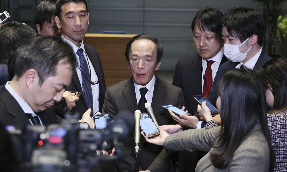 Kazuo Ueda, Governor of the Bank of Japan (BOJ), speaks to reporters in Tokyo on March 19, 2024. BOJ announced that Japan has decided to end its negative interest rate policy, opting for a first rate hike in 17 years. Photo: VCG