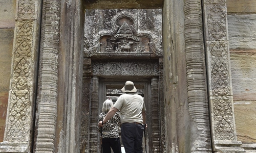 Tourists visit the Temple of Preah Vihear in Preah Vihear province, Cambodia, April 4, 2022. (Xinhua/Wu Changwei)