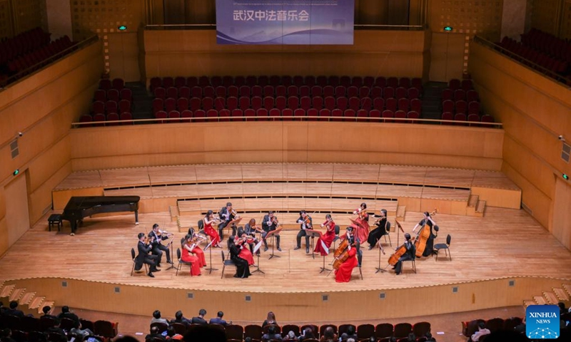 Artists of the Wuhan Philharmonic Orchestra perform during a Sino-French concert at Qintai Concert Hall in Wuhan, central China's Hubei Province, March 19, 2024.(Photo: Xinhua)