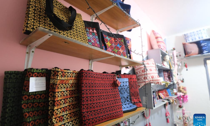 Photo taken on March 7, 2024 shows embroidered products in the Shatila refugee camp south of Beirut, Lebanon.(Photo: Xinhua)