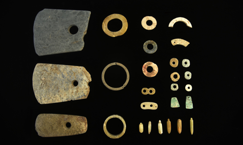 Jade artifacts of Dawenkou Culture unearthed at the Wangzhuang site in Yongcheng, Central China's Henan Province Photo: Courtesy of National Cultural Heritage Administration