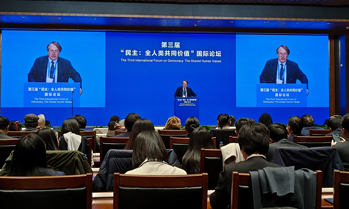 A Russian expert delivers a speech at the Third International Forum on Democracy: The Shared Human Values held in Beijing on March 20, 2024. Photo: Qian Jiayin/GT