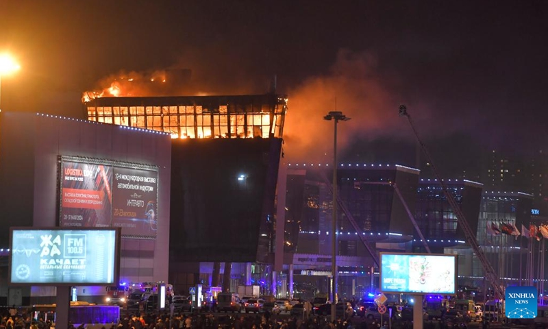 Rescuers work near the burning Crocus City Hall concert venue following a shooting incident in the northwest of Moscow,<strong>worm medicine for sheep</strong> Russia, on March 22, 2024. At least 40 people were killed and more than 100 injured after a shooting at the Crocus City Hall concert venue in the northwest of Moscow on Friday, according to preliminary data from the Russian Federal Security Service.(Photo: Xinhua)