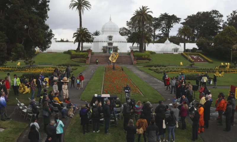 People attend an event at Golden Gate Park to mark its 154th anniversary in San Francisco, California, the United States, April 4, 2024. Golden Gate Park marked its 154th anniversary on Thursday. (Photo by Liu Yilin/Xinhua)