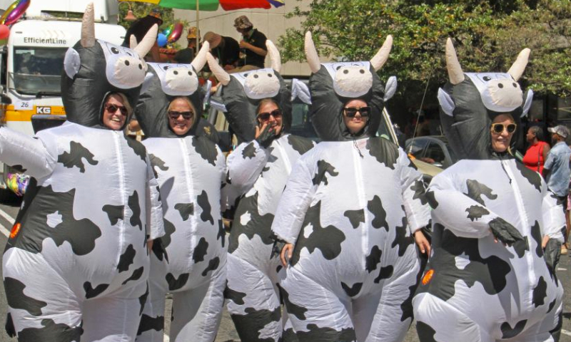 People take part in a carnival parade in Windhoek, capital of Namibia, April 6, 2024. The 10-day carnival, Windhoek Karneval, officially kicked off here on Saturday. (Photo by Musa C Kaseke/Xinhua)