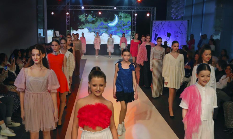 Models present creations during a fashion show in Minsk, Belarus, April 5, 2024. (Photo by Henadz Zhinkov/Xinhua)