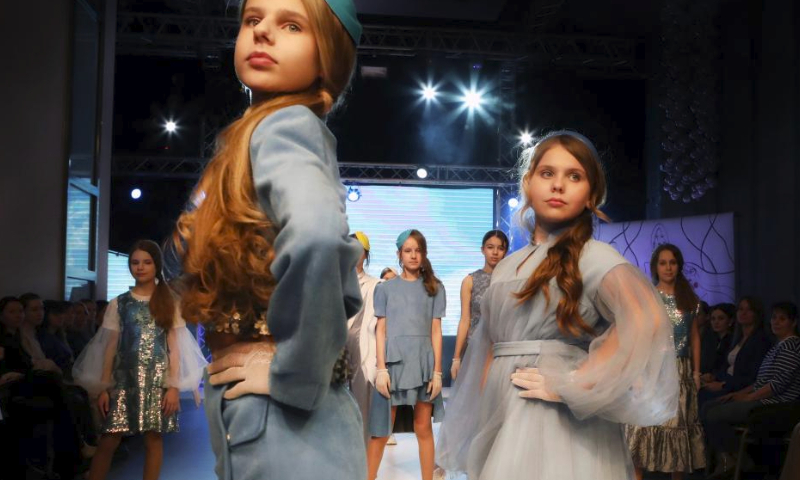Models present creations during a fashion show in Minsk, Belarus, April 5, 2024. (Photo by Henadz Zhinkov/Xinhua)