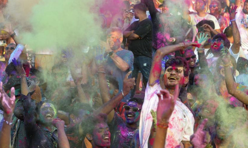 People attend a Holi festival celebration in Pattaya, Thailand, March 23, 2024. (Xinhua/Rachen Sageamsak)