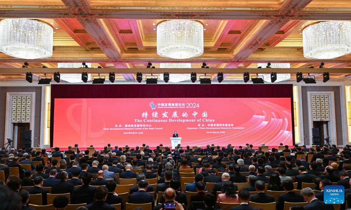 This photo taken on March 24, 2024 shows the opening ceremony of the China Development Forum 2024 in Beijing, capital of China. The China Development Forum 2024 is scheduled from March 24 to March 25. The theme of this year's forum is The Continuous Development of China. (Xinhua/Li Xin)