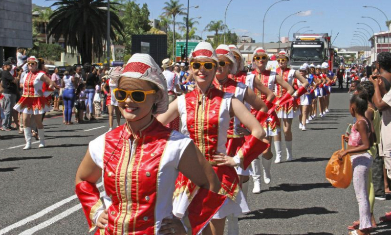 People take part in a carnival parade in Windhoek, capital of Namibia, April 6, 2024. The 10-day carnival, Windhoek Karneval, officially kicked off here on Saturday. (Photo by Musa C Kaseke/Xinhua)