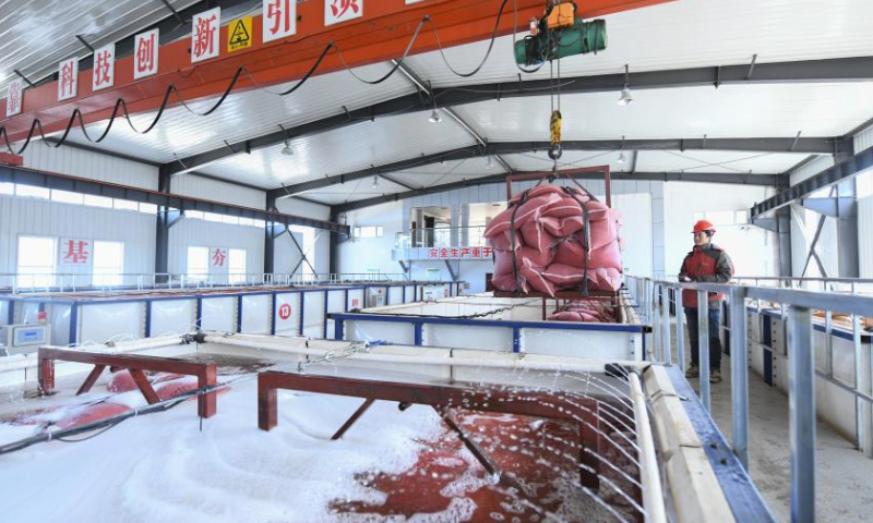 A worker packs processed seeds at an intelligent workshop for pre-germination soaking of paddy rice seeds in Shuangyashan City, northeast China's Heilongjiang Province, April 4, 2024. Heilongjiang, known as the country's grain barn and well noted for its high-quality rice produce, has kicked off paddy rice sowing operations. (Xinhua/Wang Song)