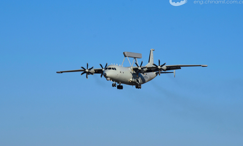 An anti-submarine patrol aircraft attached to a naval aviation unit under the PLA Northern Theater Command sits on the airfield to get ready for a round-the-clock training exercise in late March, 2024. (eng.chinamil.com.cn/Photo by Yang Jian)