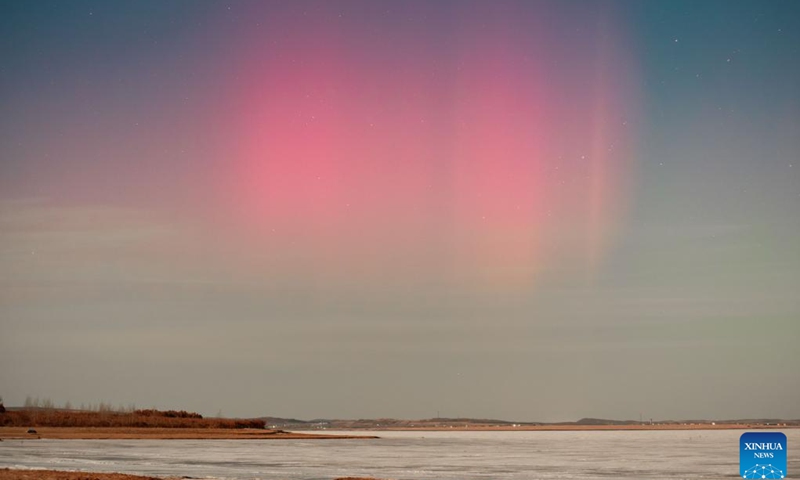 The Aurora Borealis, or the Northern Lights, illuminates the sky above Nehe City in northeast China's Heilongjiang Province, March 25, 2024.(Photo: Xinhua)