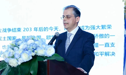 The ambassador delivers speech at the ceremony Photo: Courtesy of the Consulate General of Greece in Shanghai