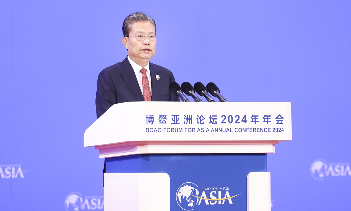 Zhao Leji, chairman of the National People's Congress Standing Committee, deliver a keynote speech at the opening ceremony of the Boao Forum for Asia Annual Conference 2024 in South China's Hainan Province on March 28, 2024. Photo: Xinhua