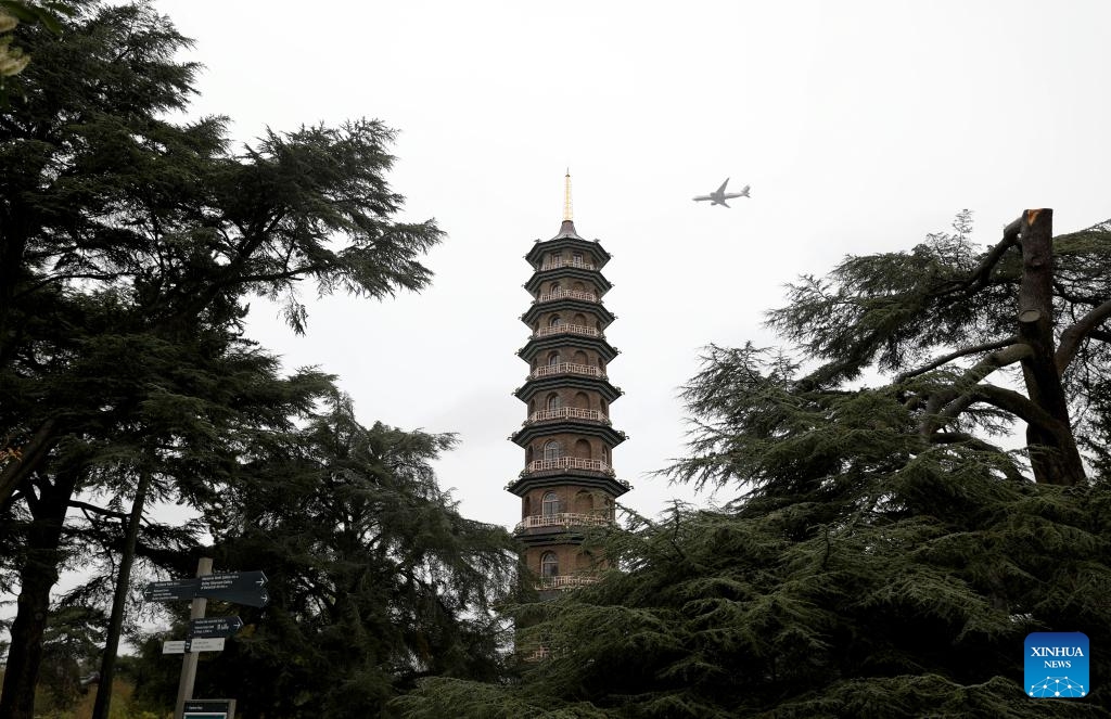 This photo taken on March 27, 2024 shows a view of the Great Pagoda at Kew Gardens in London, Britain.(Photo: Xinhua)