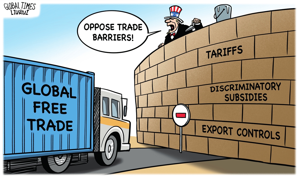 Blocking free trade. Illustration: Liu Rui/GT
