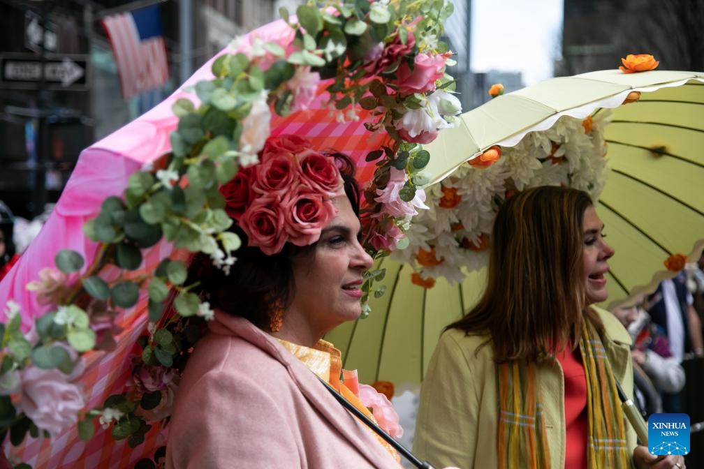 People participate in the Easter Parade and Bonnet Festival in New York, the United States, March 31, 2024.(Photo: Xinhua)