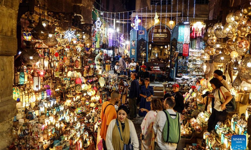 People visit the Khan el-Khalili old market during Ramadan in Cairo, Egypt, on April 1, 2024.(Photo: Xinhua)