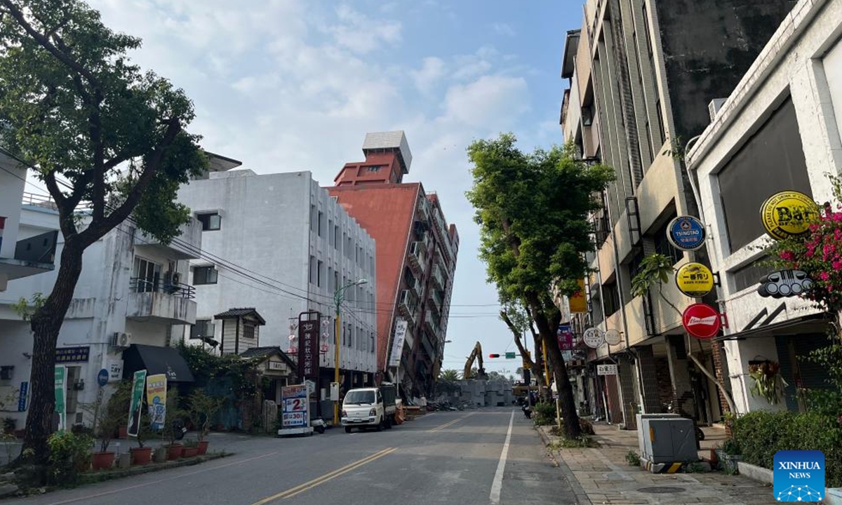 This photo taken on April 4, 2024 shows a street view of Hualien after a 7.3-magnitude earthquake in southeast China's Taiwan.Photo:Xinhua