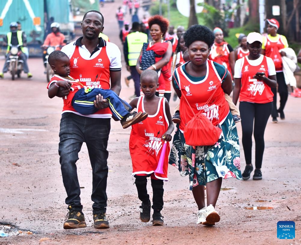 People participate in the Kabaka Birthday Run 2024 in Kampala, Uganda, on April 7, 2024. Thousands of Ugandans took part in a mega run on Sunday organized by the Buganda Kingdom to raise funds for the fight against HIV and AIDS in the East African country.(Photo: Xinhua)