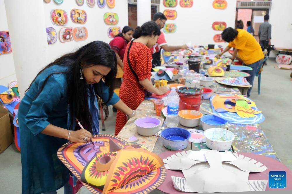 Students make traditional paper works for the Bengali New Year in Dhaka, Bangladesh, April 7, 2024. The Bengali New Year is usually celebrated every year on April 14.(Photo: Xinhua)