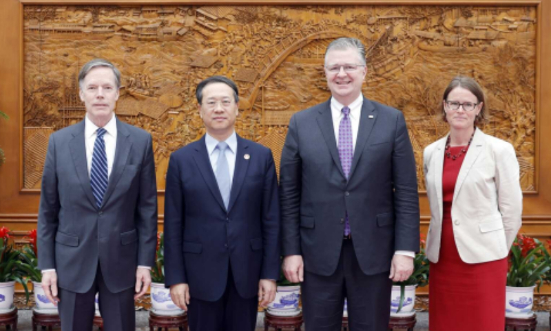 Chinese Vice Foreign Minister Ma Zhaoxu (second left) meets US Ambassador to China Nicholas Burns (left), US Assistant Secretary of State for East Asian and Pacific Affairs Daniel Kritenbrink (third left), and Sarah Beran, White House National Security Council's senior director for China affairs, in Beijing, China, on April 15, 2024. Photo: Website of Chinese Foreign Ministry